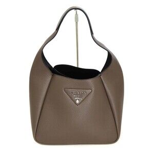 Prada Flue Leather Tote Bag Handbag Greige Brown Logo